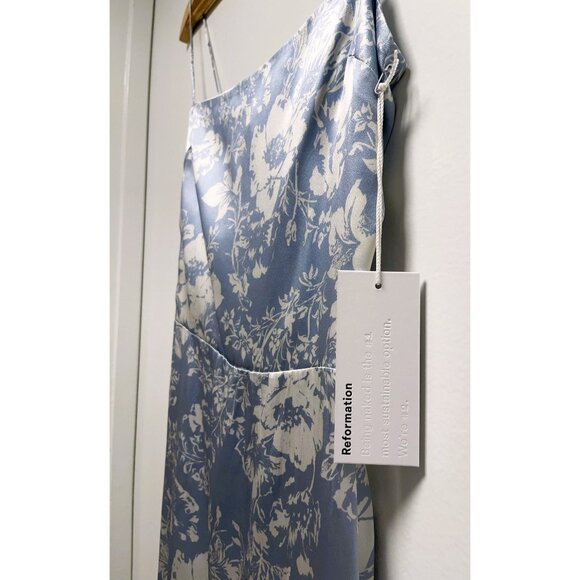 Reformation Frankie Silk Dress Porcelain Blue Floral Square Neck Maxi US 0 - Picture 12 of 17